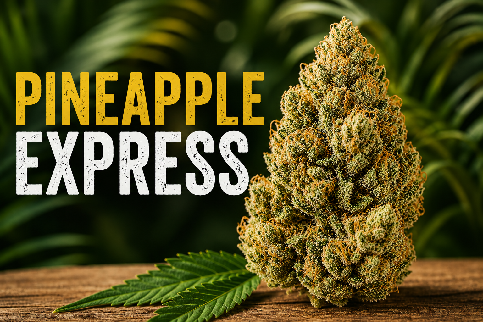 Pineapple Express strain – frosty THCa cannabis flower with tropical genetics and dense resin-coated buds