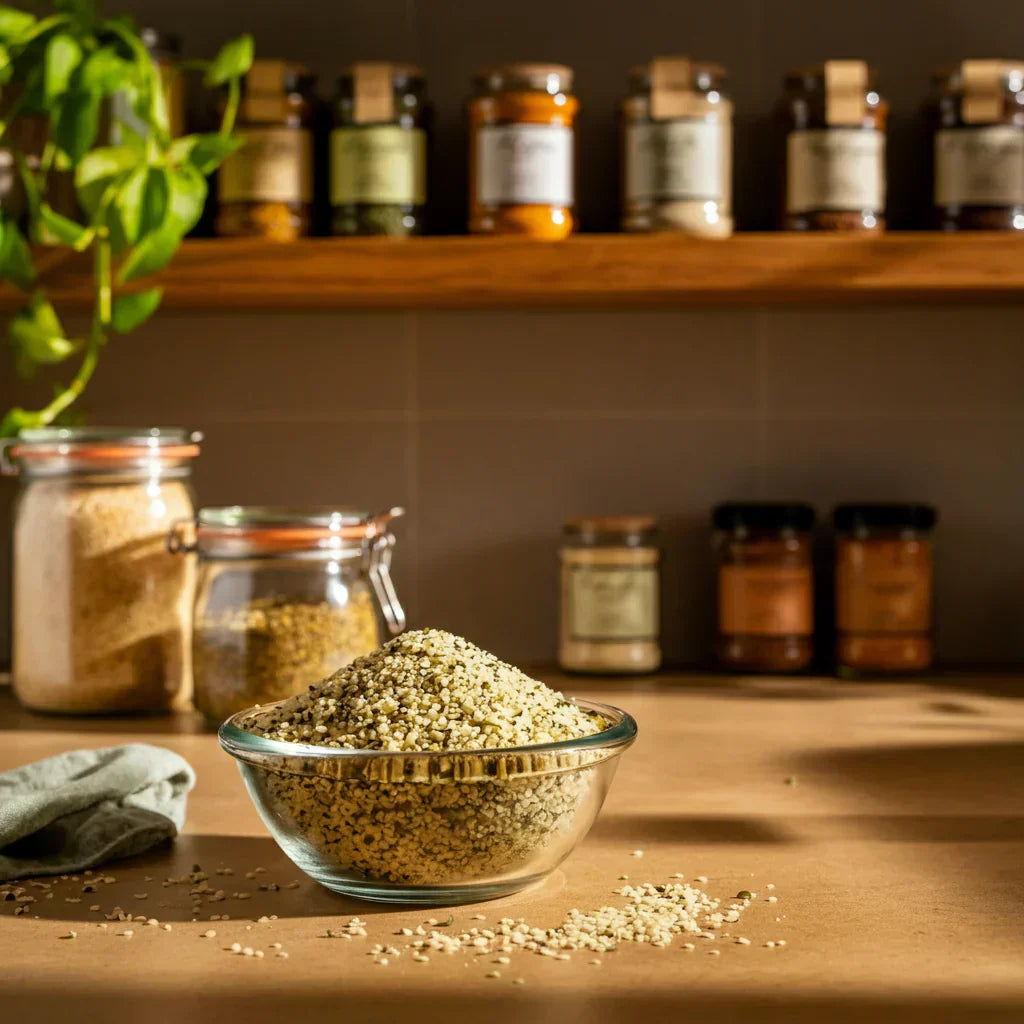 An image of a bowl of hemp hearts, a popular type of hemp super food. Learn where to buy hemp hearts plus everything else you need to know in this blog from NOVA Hemp.