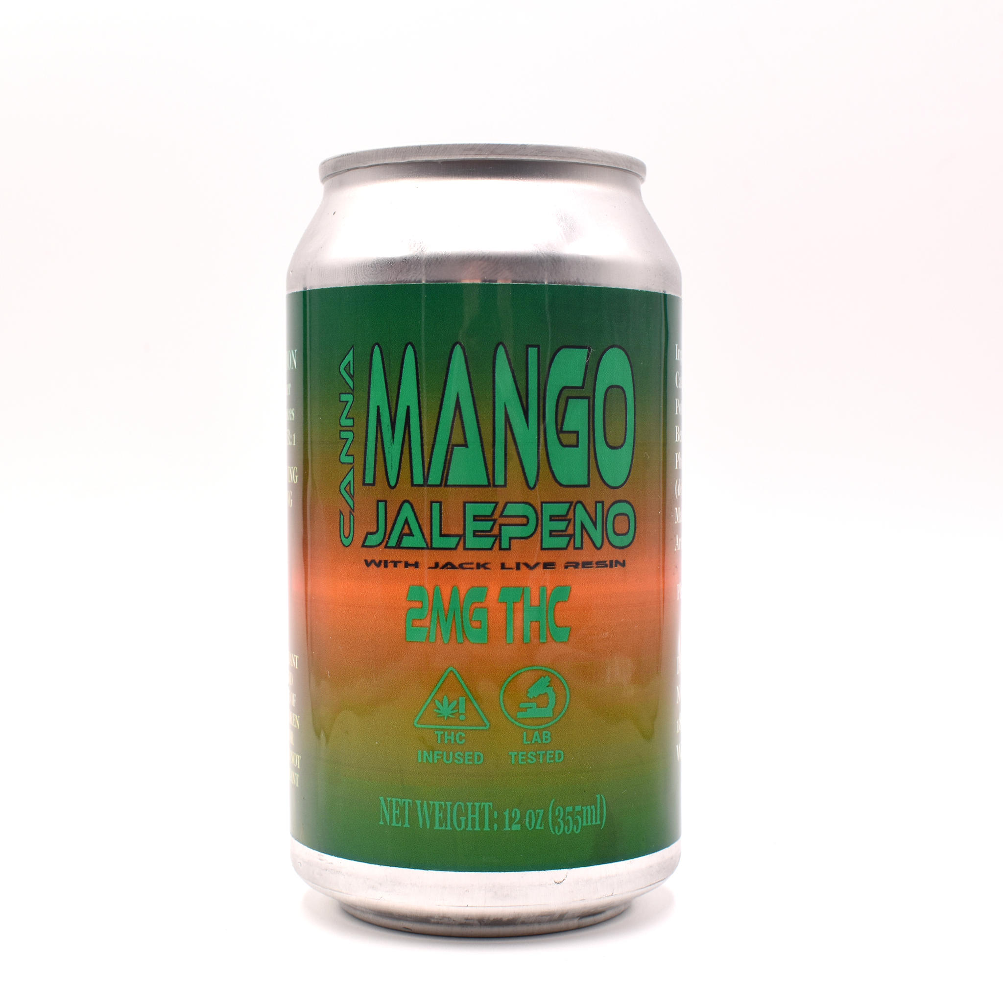 A can of Nova Hemp Root Beer with 2mg THC, featuring a leaf logo.