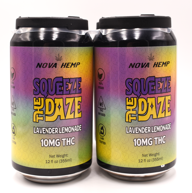 Squeeze The Daze Lemonade lavender THC lemonade 10mg cans from NOVA Hemp