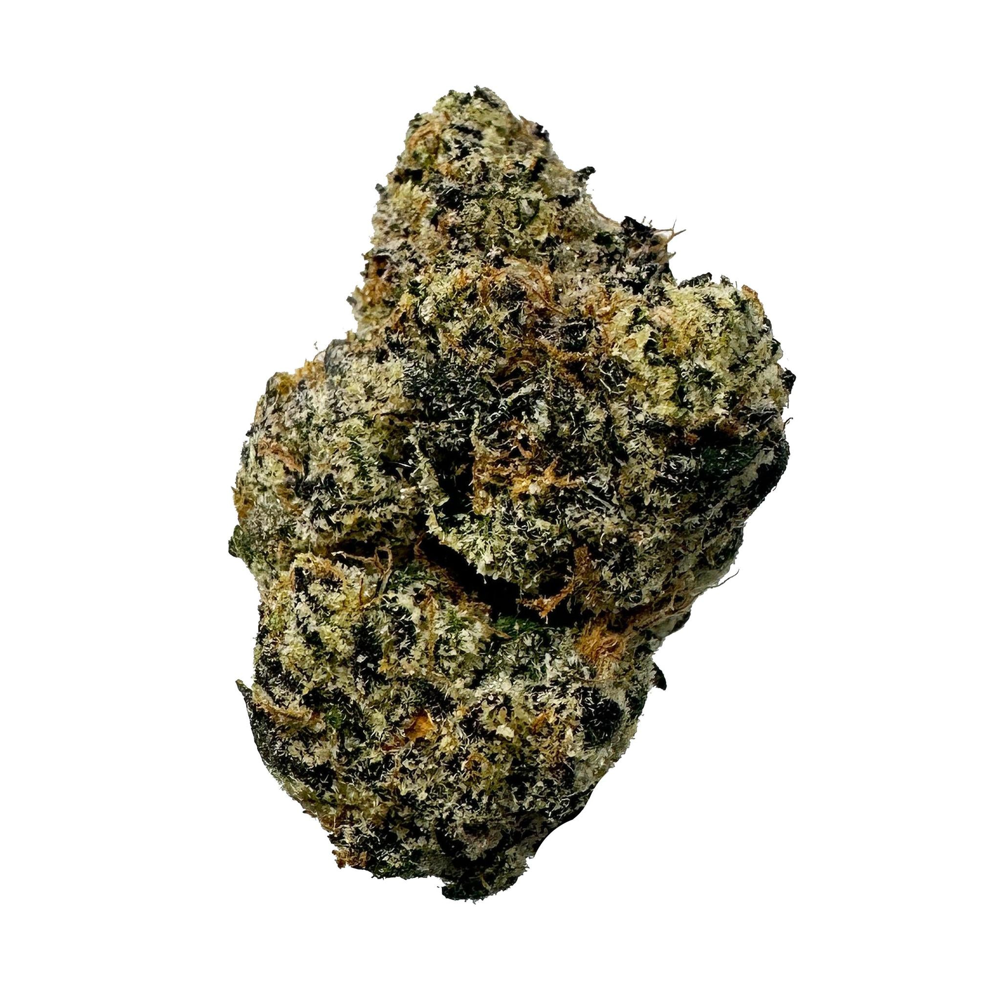 a photo of a pink lemonade cannabis bud on a white background