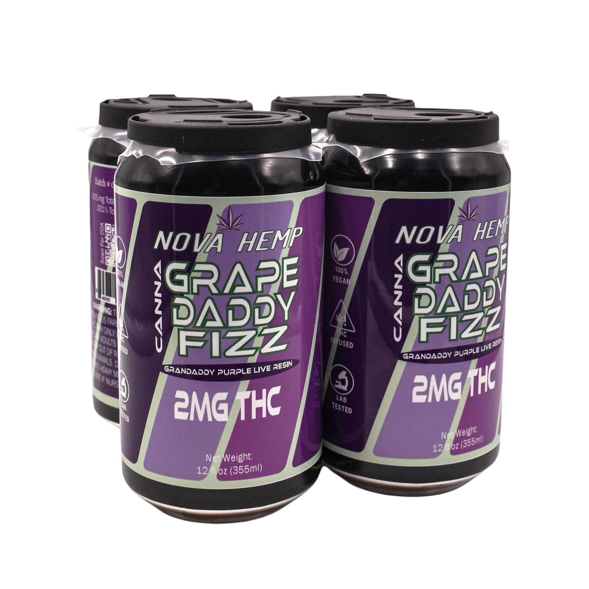 Grape Daddy Fizz THC beverage multi-pack cannabis-infused soda cans by Nova Hemp