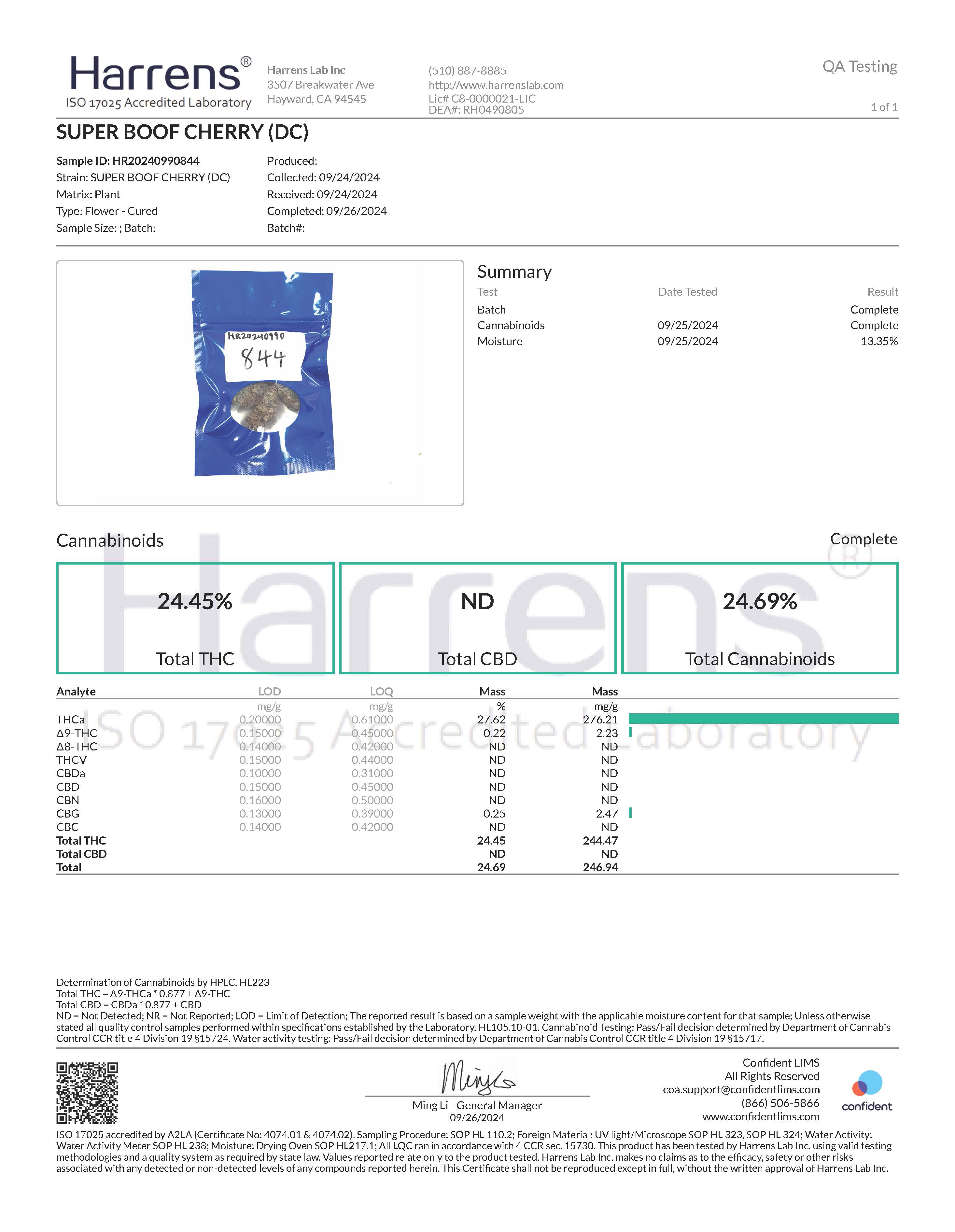 Lab test results for NOVA Hemp’s Super Boof Cherry strain of THCa flower.