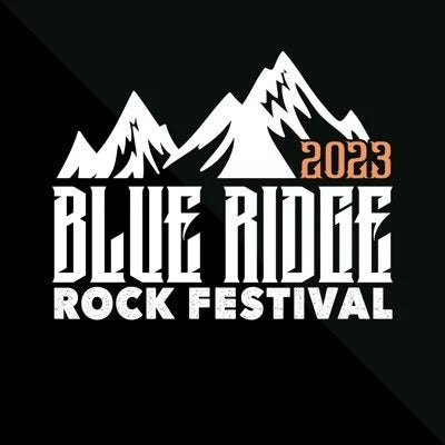 2023 Blue Ridge Rock Festival logo with white mountain peaks and text. The largest Rock and Camping festival in America is happening September 7-10 in Alton, Virginia.