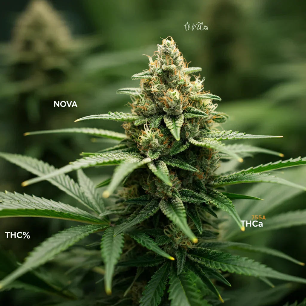 An image of a lush green THCa plant with a high THCa percentage.