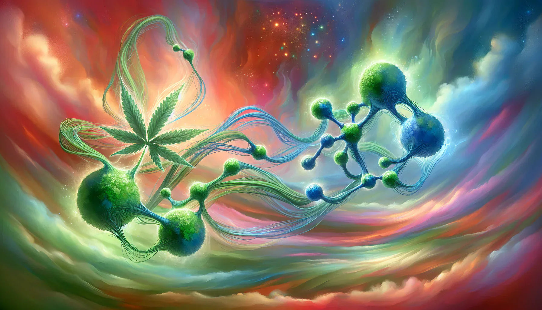 A dreamy illustration of a THCa molecule against a colorful background. Is THCa safe? Keep reading to find out.