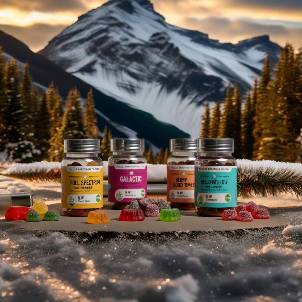 An image of NOVA Hemp CBD gummies against a picturesque mountain background. The image brings to mind the question: do CBD gummies have THC?