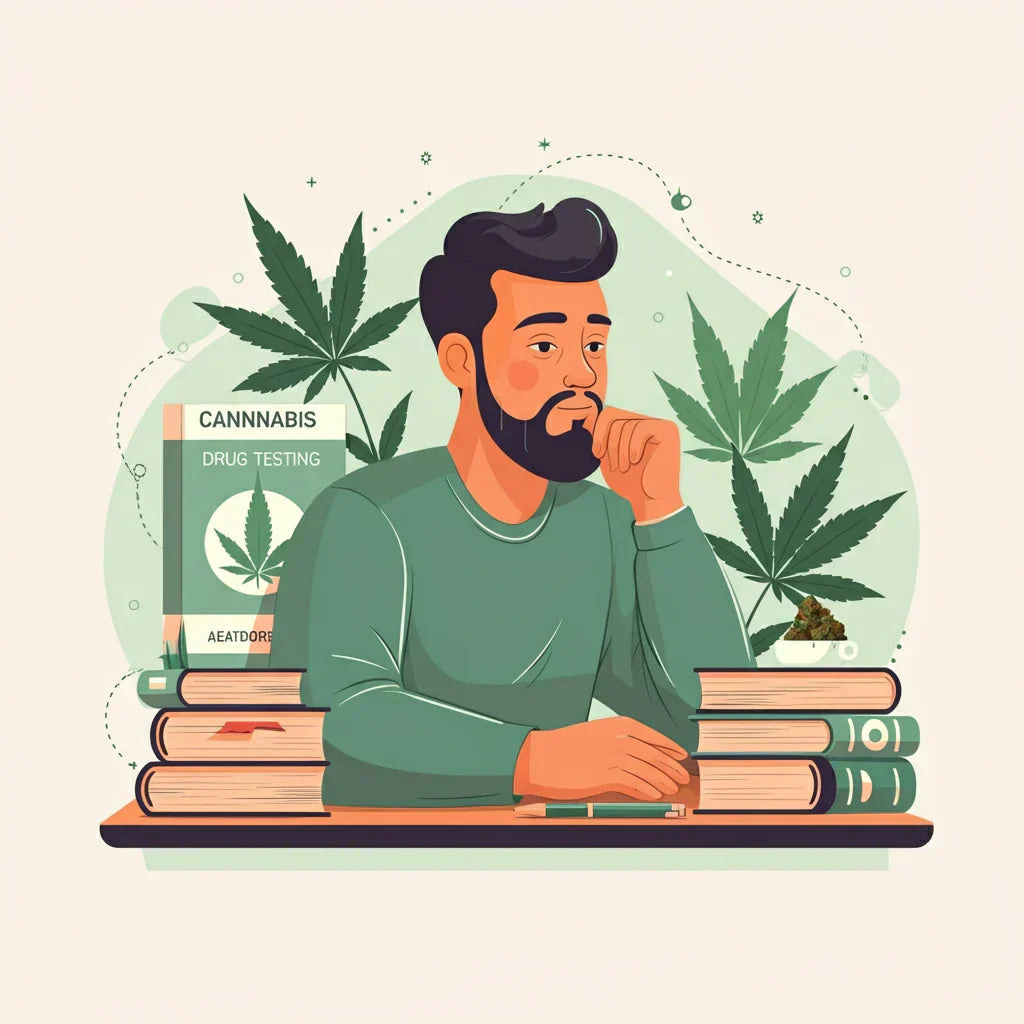 An illustration of a person researching whether THCa will show up on a THC drug test. NOVA Hemp answers questions like “will THCa show up on a drug test?” in this post.
