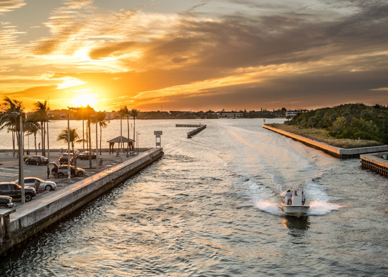 water, boat, sunset, clouds, weed