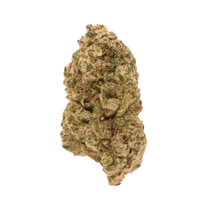 Frosted Mac THCa Flower with dense structure and heavy trichome coverage, light green buds with orange pistils from the Frosted Mac strain at Nova Hemp.