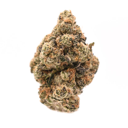 Afghani THCa flower dense indoor-grown cannabis nug with frosty trichomes and orange pistils