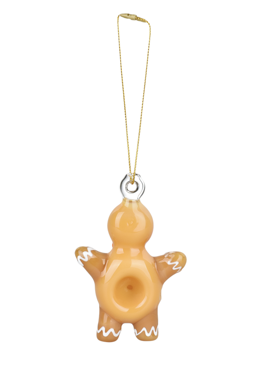 Santa's Secret Hangable Glass Christmas Ornament Hand Pipe | Gingerbread Person