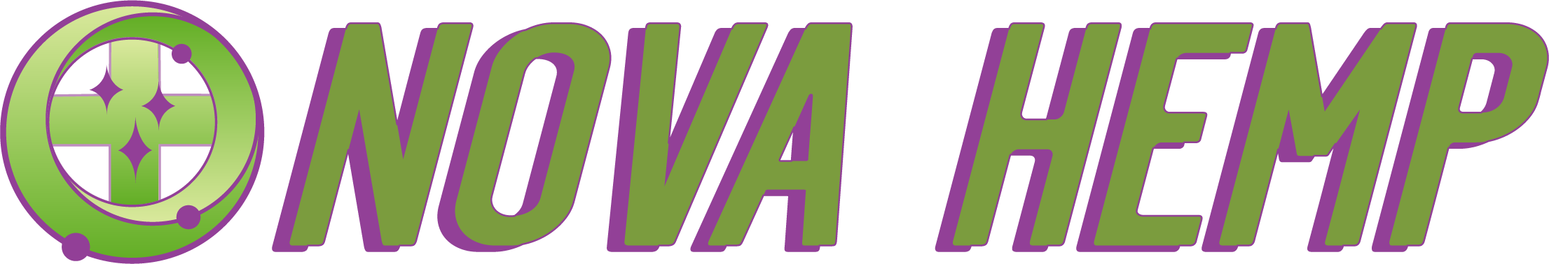 Logo of Nova Hemp with green and purple text on a white background